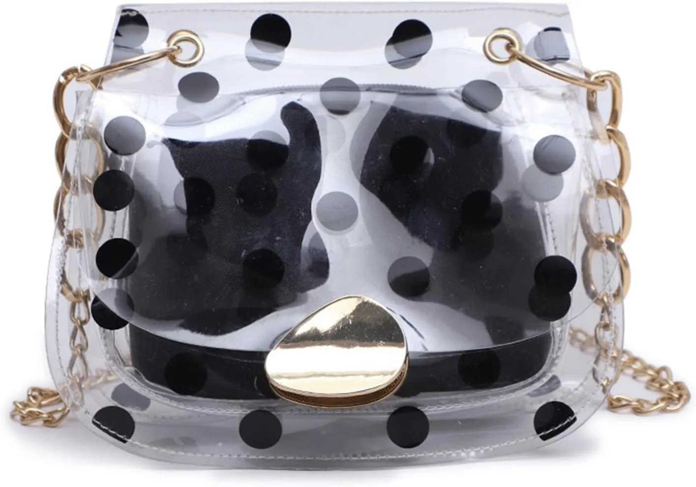 Polka Dot Purse Clear PVC Retro Crossbody Jelly Bag with Chain Mini Shoulder Handbag for Women Casual Daily Travel Use