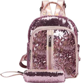 Sequin Backpack 11" Mini Sequin Backpack Glitter Backpack Fashion Backpack Purse School Bookbag for Girls Kids Women Ladies - Rose Pink