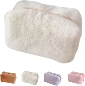 Small Cosmetic Bag,Women's Soft Plush Cute Cosmetic Bag,Mini Makeup Bag,Makeup Bag for Purse,Suitable for Ladies And Girls (White)