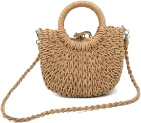 Small Straw Tote Bag for Women,Summer Beach Crossbody Shoulder Handbag,Hand-woven Rattan Clutch Purse for Vacation