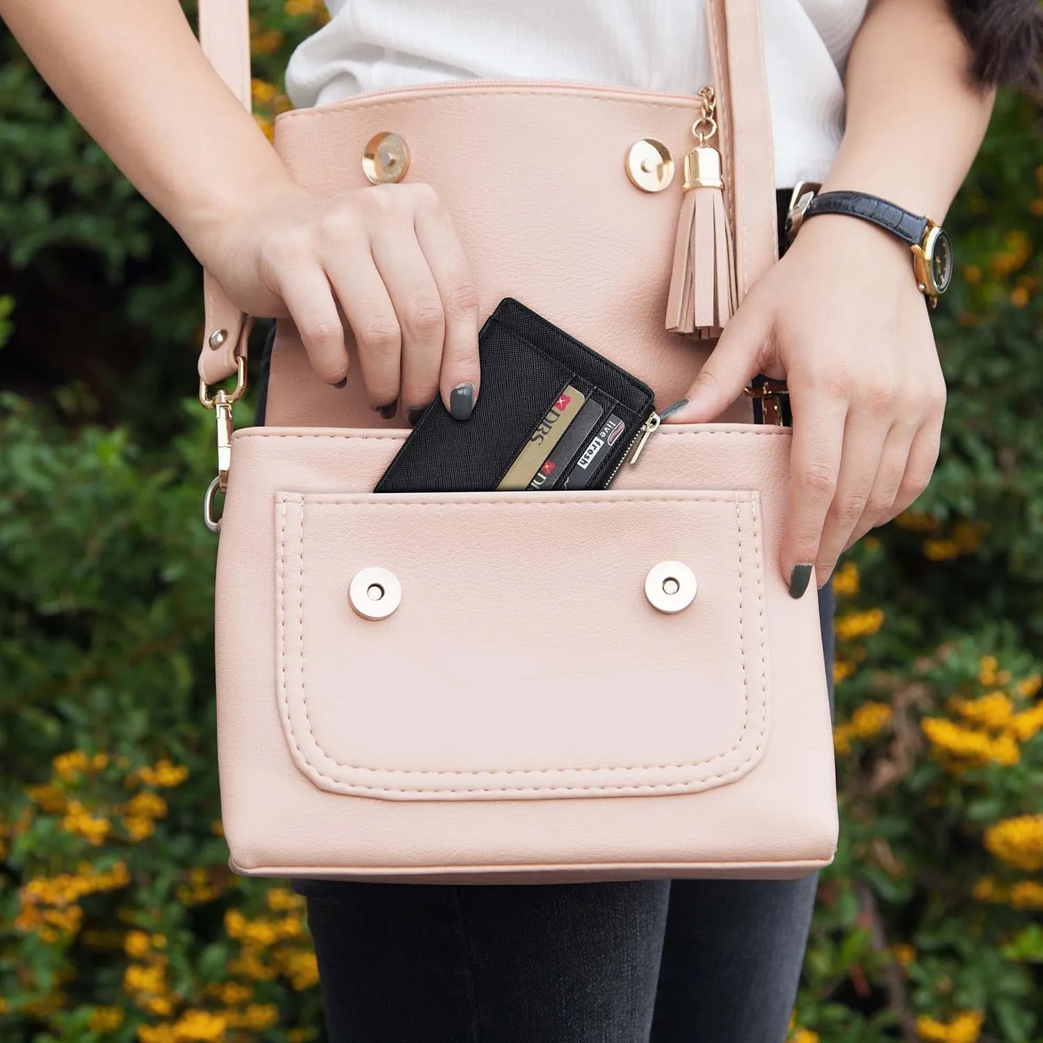 Sodsay Card Case Slim Front Pocket Wallet for Women Credit Card Holder with Keychain