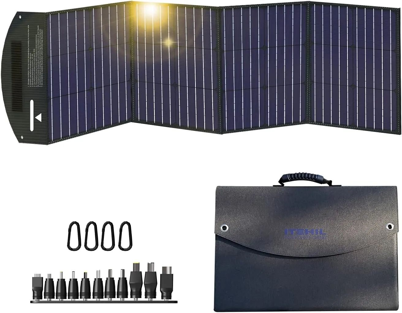 Solar Panel, 100W 18 Volt Monocrystalline Solar Panel Kits, Portable High Efficiency Solar Panel Charger, Foldable Solar Power Backup with USB 3.0/USB 2.0/DC Output for Home, Camping, RV