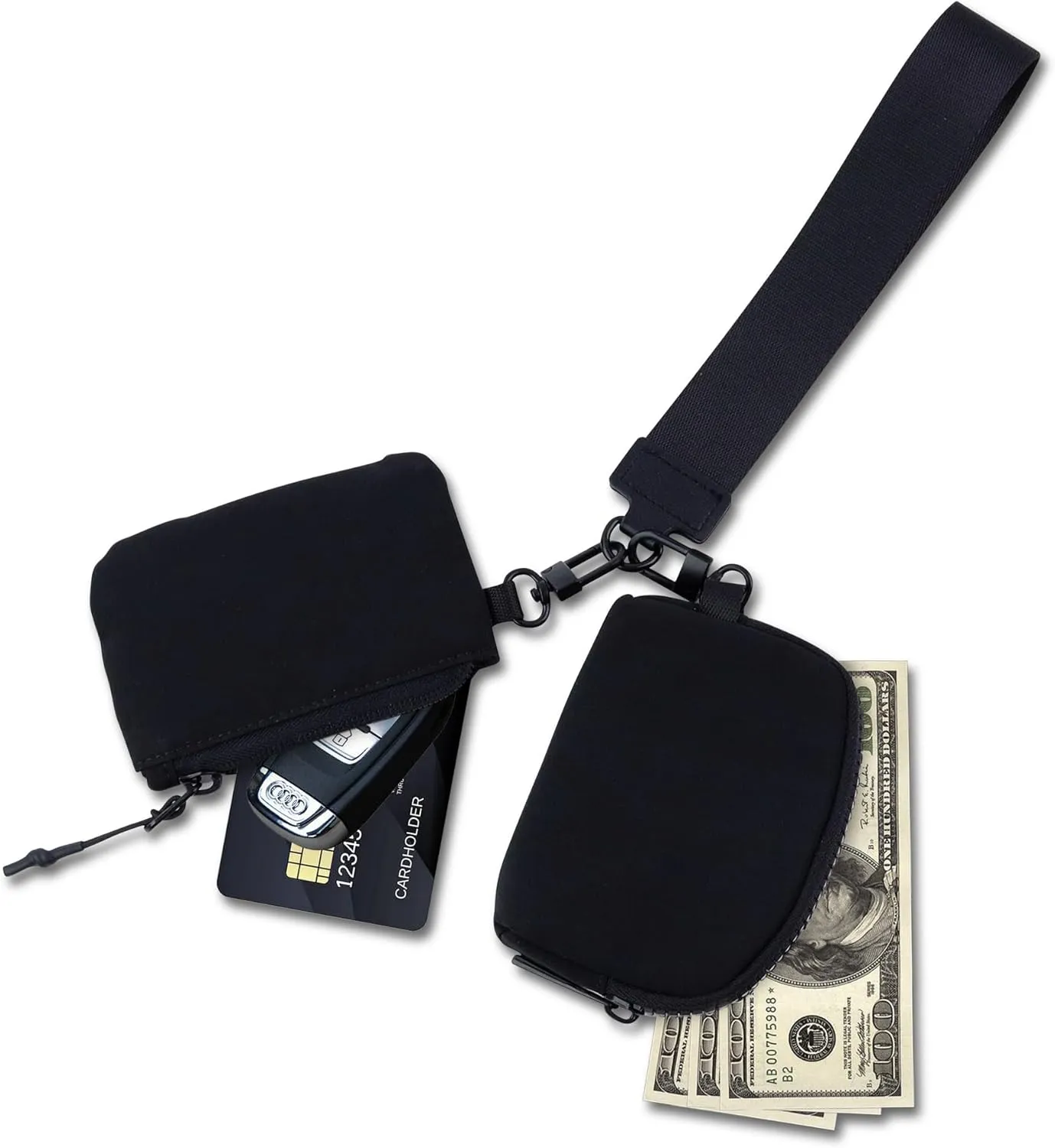 Stylish Dual Pouch Wristlet Wallet with Detachable Coin Purse and Keychain - Compact and Portable Mini Wallet for Women