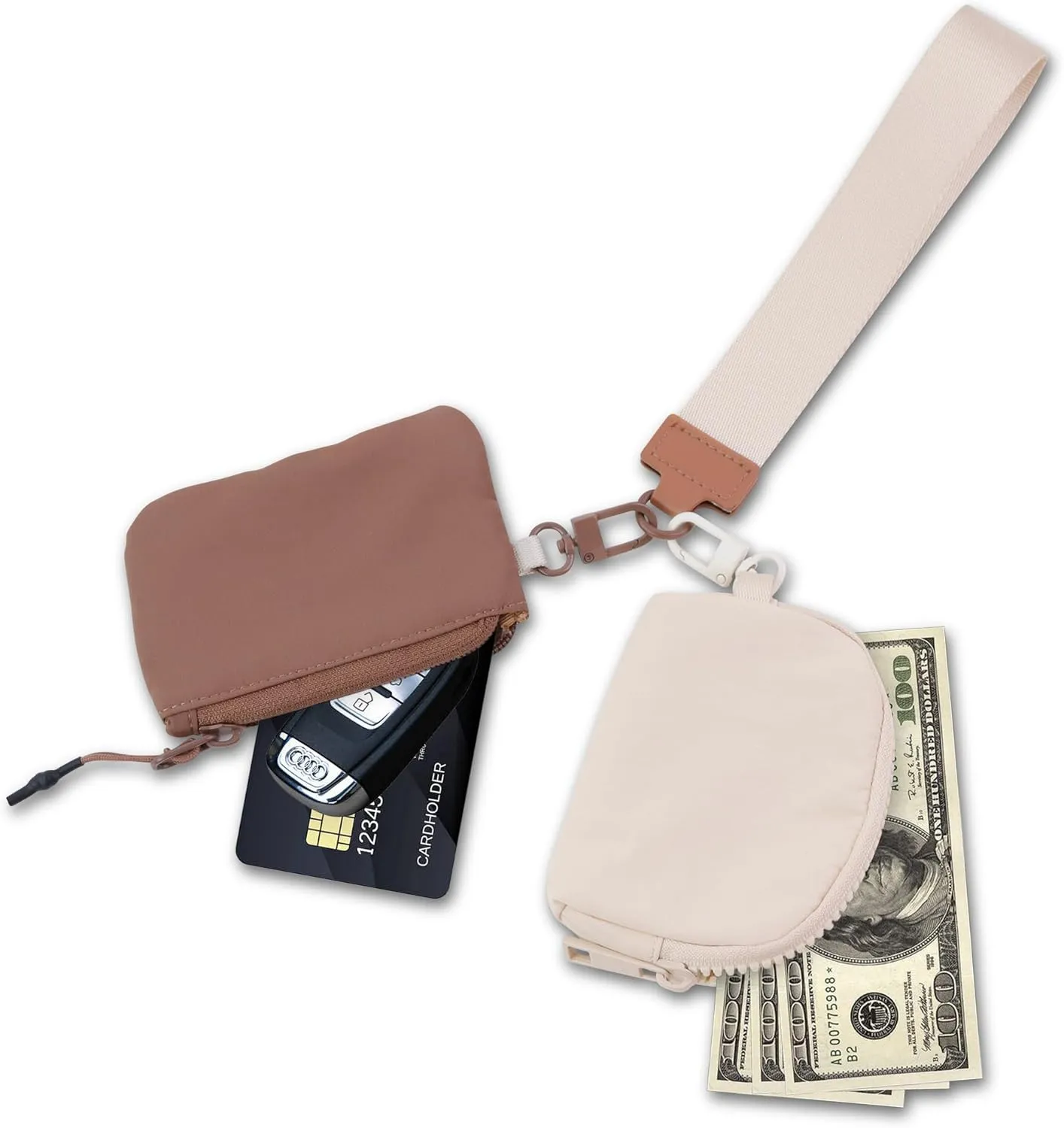 Stylish Dual Pouch Wristlet Wallet with Detachable Coin Purse and Keychain - Compact and Portable Mini Wallet for Women