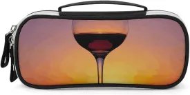 Sunset Wine Glass Leather Makeup Bag Portable Small Cosmetic Organizer Waterproof Toiletry Bags Brushes Pencils And Travel Make Up Accessories