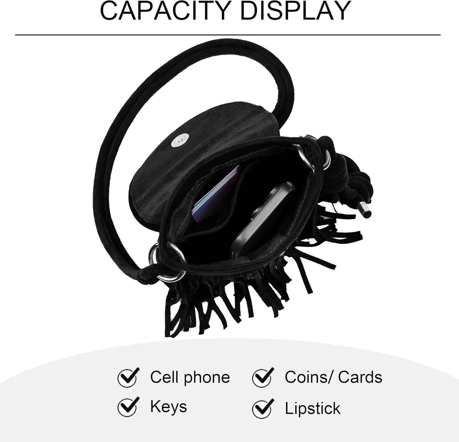 Sunwel Fashion Mini Fringe Purse Small Phone Bags for Women Western Cell Phone Wallet with Zipper Pockets