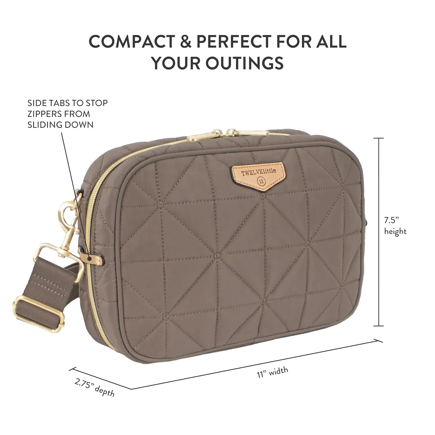 TWELVElittle Diaper Clutch 3.0 - Crossbody Diaperbag with Changing Pad, Detachable Pouch and Wipes Case. Machine Washable - Taupe