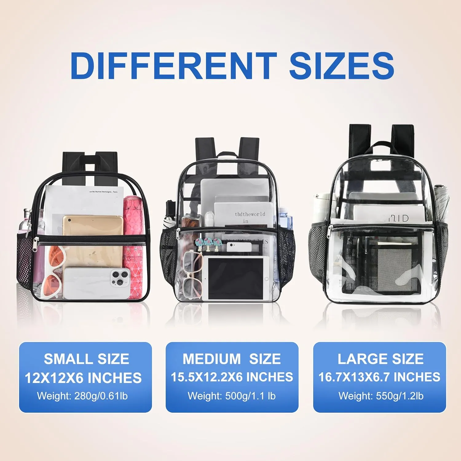USPECLARE Clear Backpack for Stadium Approved 12612, Water proof Clear Bag for Stadium Events and Concert Work Sport Event