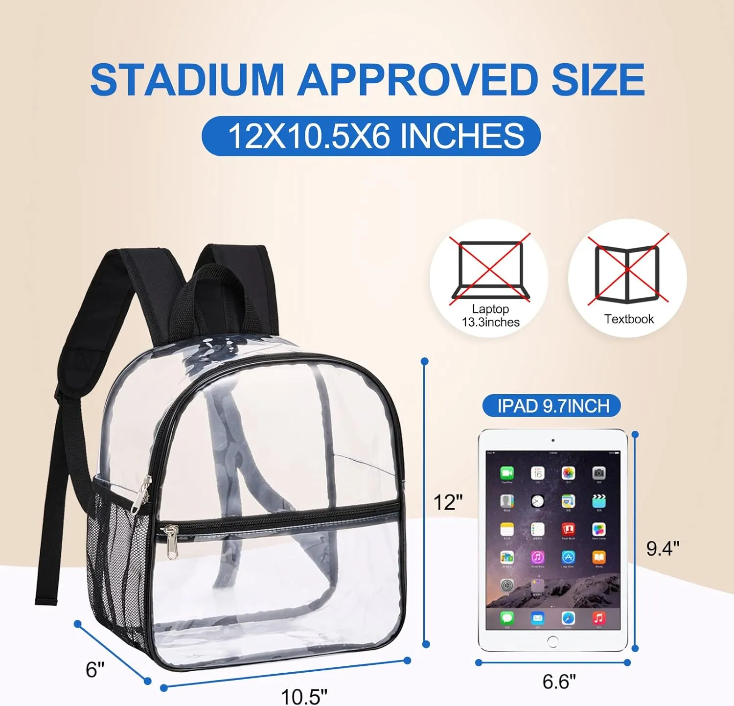 USPECLARE Clear Backpack for Stadium Approved 12612, Water proof Clear Bag for Stadium Events and Concert Work Sport Event