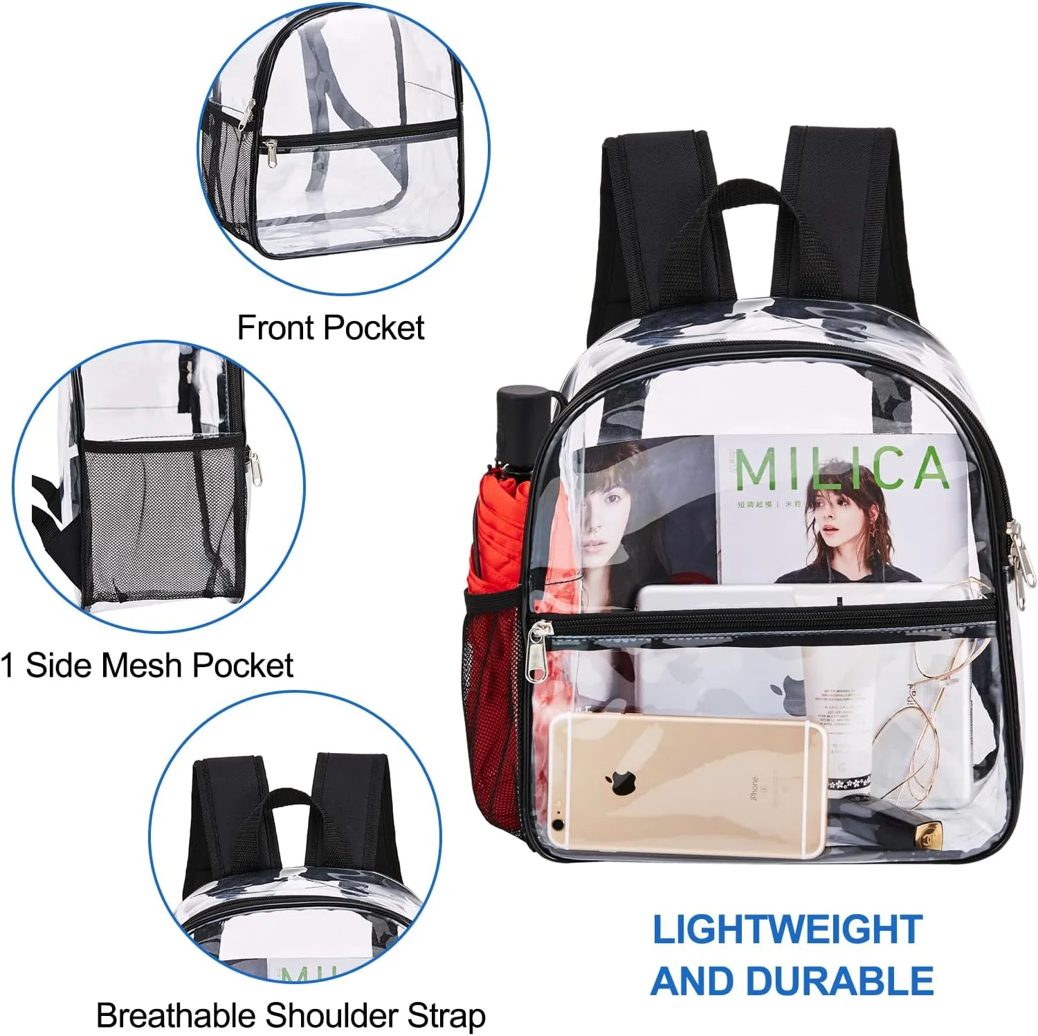 USPECLARE Clear Backpack for Stadium Approved 12612, Water proof Clear Bag for Stadium Events and Concert Work Sport Event