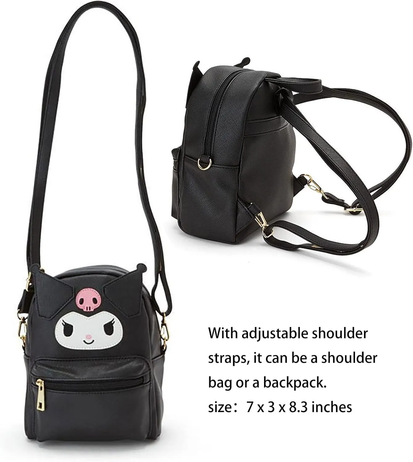 ZJYJING Cartoon Anime Mini Cute PU Backpack Shoulder Bag Backpack Handbag for Kids Girls Cosplay (Black)