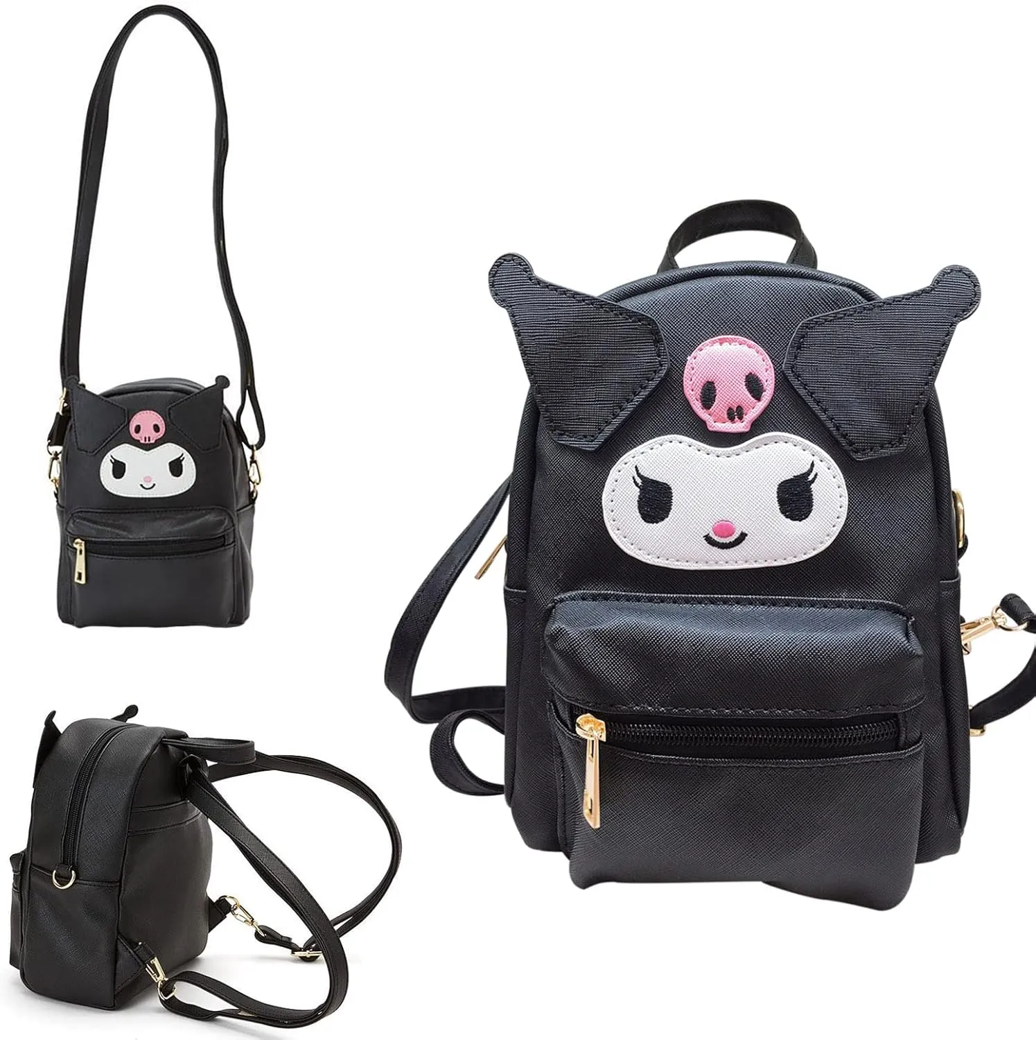 ZJYJING Cartoon Anime Mini Cute PU Backpack Shoulder Bag Backpack Handbag for Kids Girls Cosplay (Black)