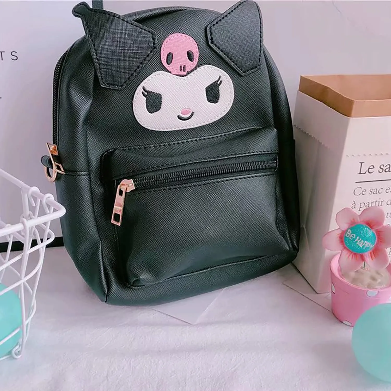 ZJYJING Cartoon Anime Mini Cute PU Backpack Shoulder Bag Backpack Handbag for Kids Girls Cosplay (Black)